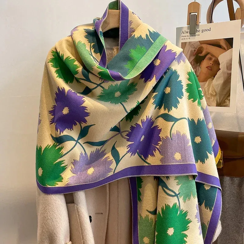 2024 Women Winter Cashmere Scarf Design Print Horse Shawl Wrap Design Print Pashmina Warm Scarves Thick Blanket Female Echarpe