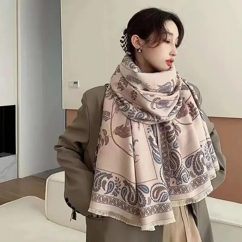 2024 Women Winter Cashmere Scarf Design Print Horse Shawl Wrap Design Print Pashmina Warm Scarves Thick Blanket Female Echarpe