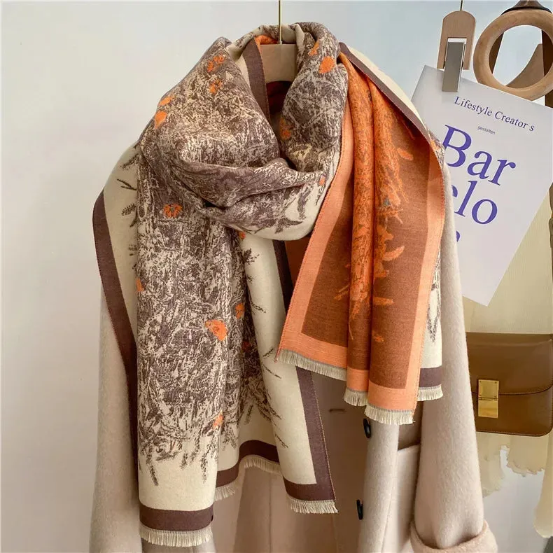2024 Women Winter Cashmere Scarf Design Print Horse Shawl Wrap Design Print Pashmina Warm Scarves Thick Blanket Female Echarpe