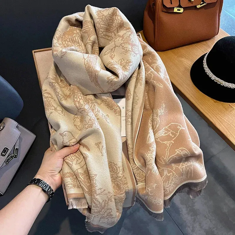 2024 Women Winter Cashmere Scarf Design Print Horse Shawl Wrap Design Print Pashmina Warm Scarves Thick Blanket Female Echarpe