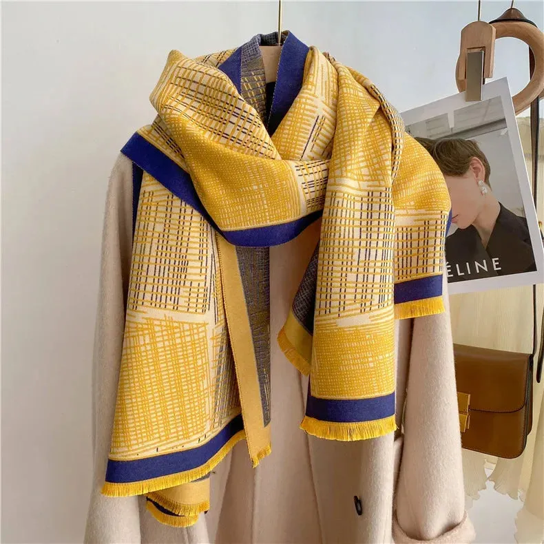 2024 Women Winter Cashmere Scarf Design Print Horse Shawl Wrap Design Print Pashmina Warm Scarves Thick Blanket Female Echarpe