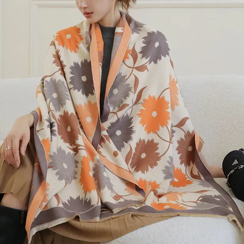 2024 Women Winter Cashmere Scarf Design Print Horse Shawl Wrap Design Print Pashmina Warm Scarves Thick Blanket Female Echarpe
