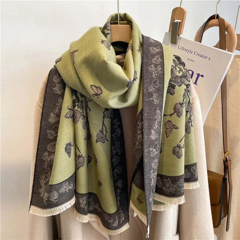 2024 Women Winter Cashmere Scarf Design Print Horse Shawl Wrap Design Print Pashmina Warm Scarves Thick Blanket Female Echarpe