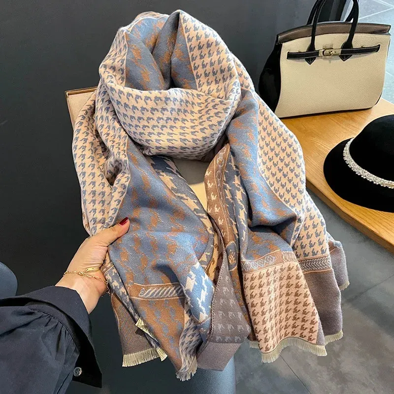 2024 Women Winter Cashmere Scarf Design Print Horse Shawl Wrap Design Print Pashmina Warm Scarves Thick Blanket Female Echarpe