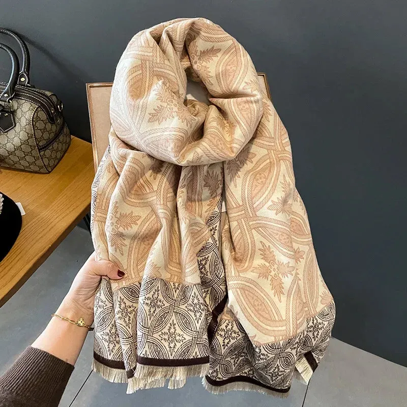 2024 Women Winter Cashmere Scarf Design Print Horse Shawl Wrap Design Print Pashmina Warm Scarves Thick Blanket Female Echarpe