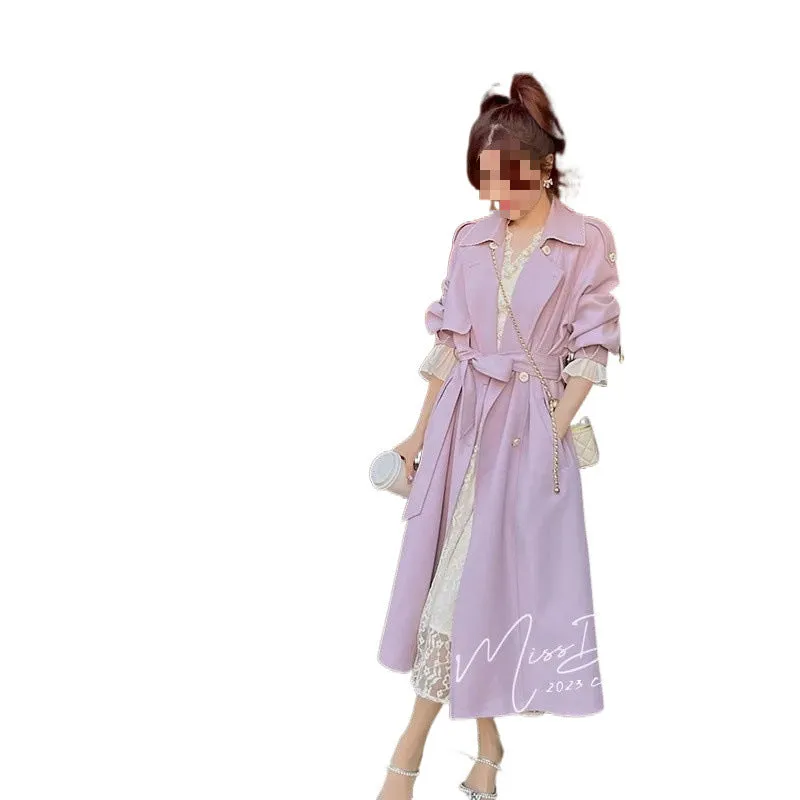 2025 Spring/Autumn New Women's Purple Windbreaker Jacket - Korean Fashion, Casual Loose Mid-Length Double-Breasted Coat