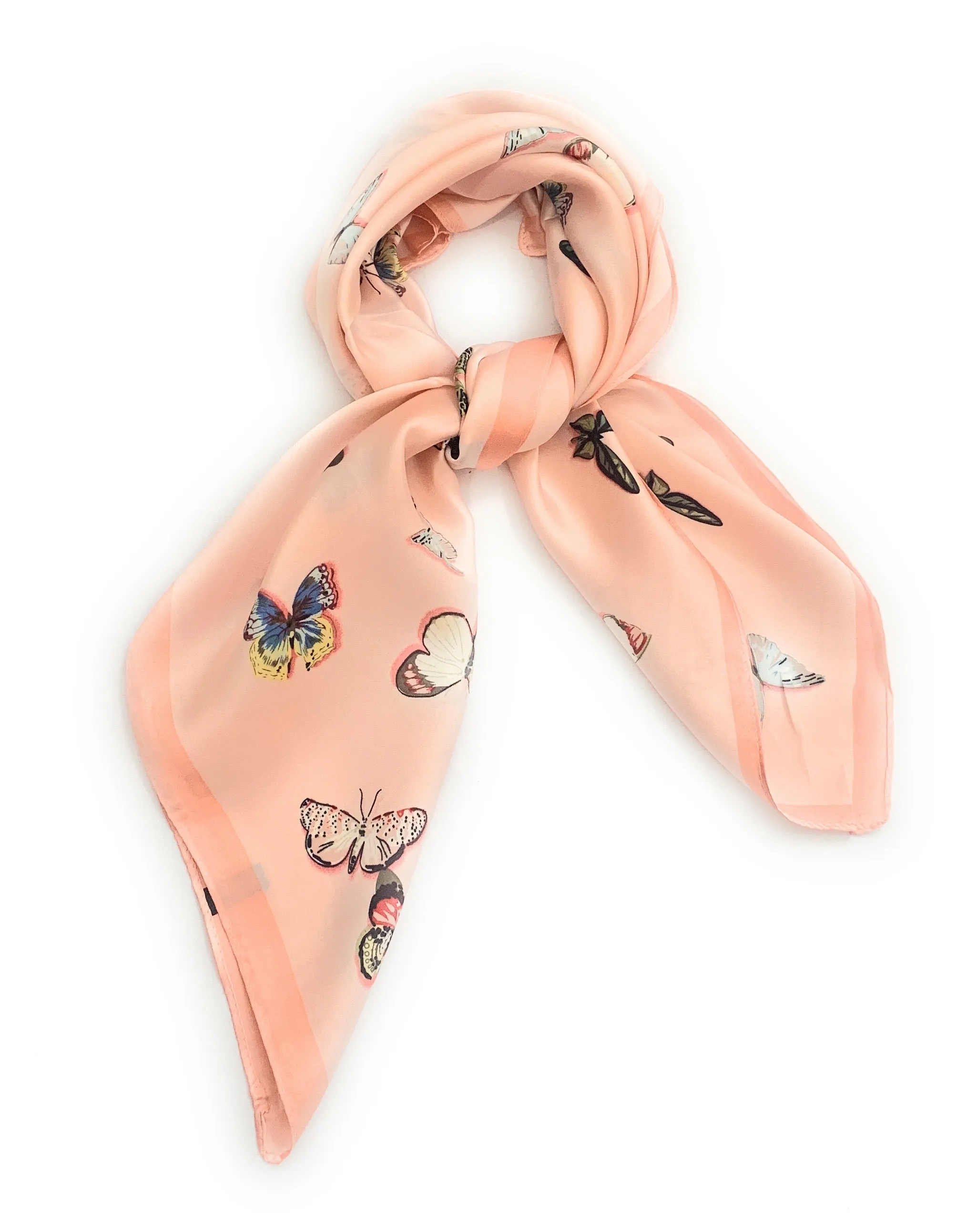 70cm x 70cm Peach Pink Butterfly Print Pattern Square Scarf Big Ladies Women Faux Silk Head Neck Thin Bag Charm