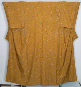 Amazing Orange Silk Kimono - Women's Robe Squares Flower Buds Branches Chirimen Fabric