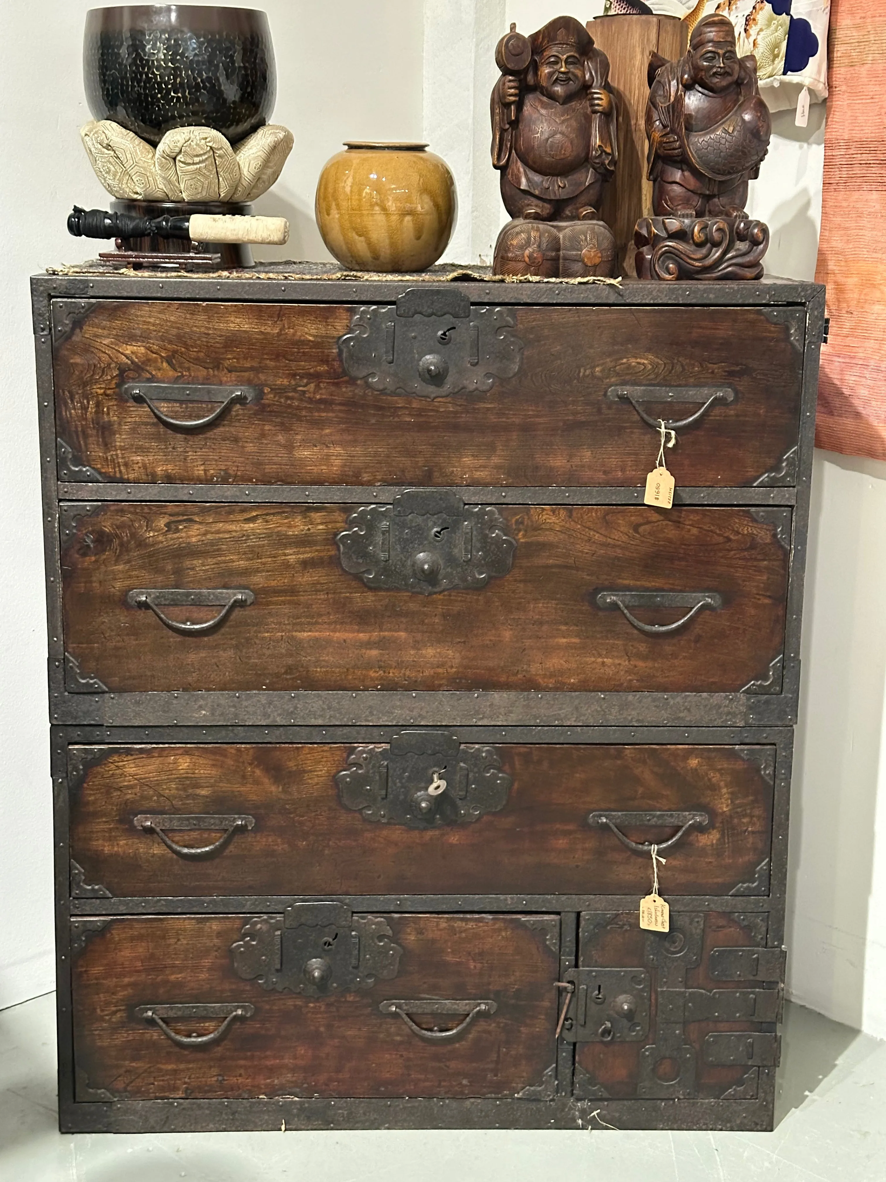 Antique Japanese Edo Era c1850's Clothing Tansu Chest Kiri Wood 34.5"