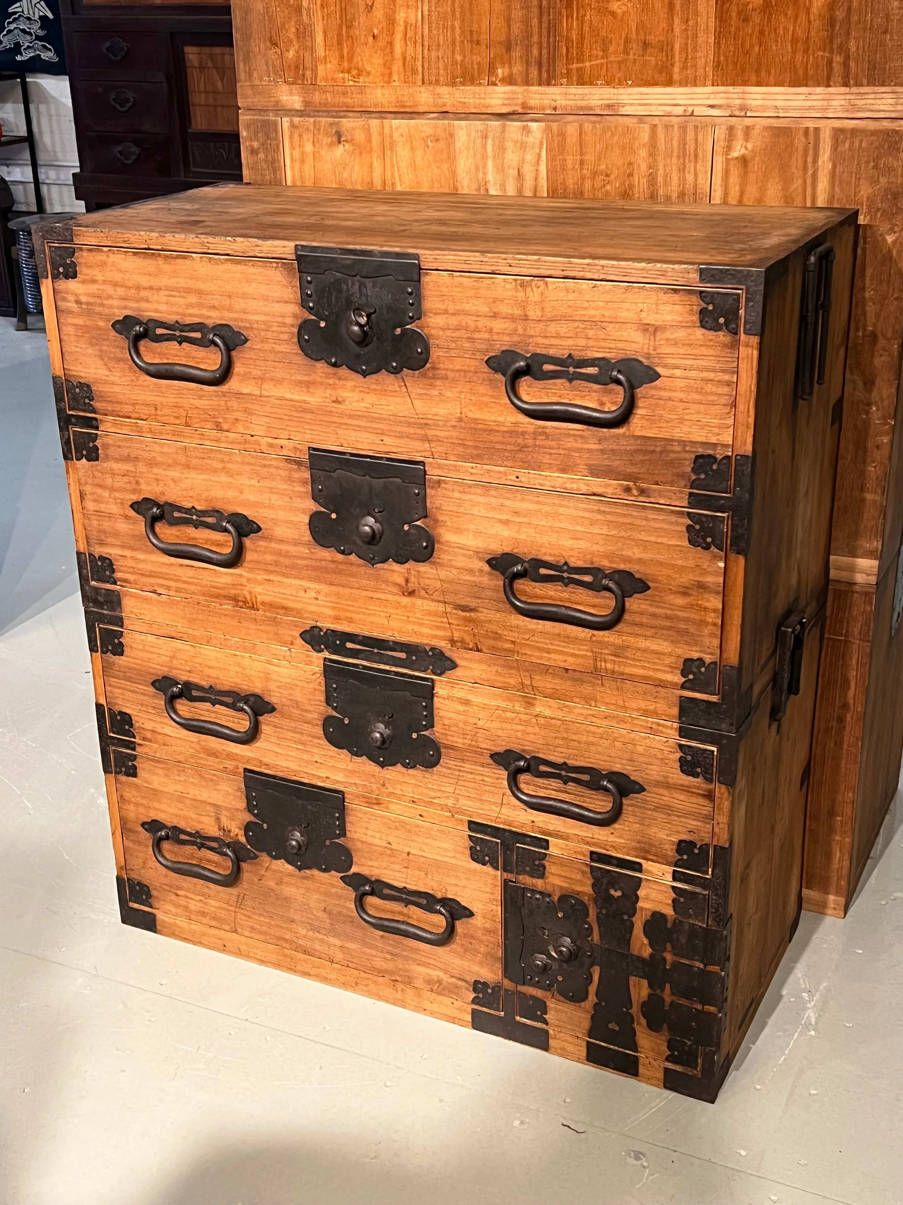 Antique Japanese Meiji Era c1880 Kasane Clothing Tansu Chest Kiri Wood 36"W