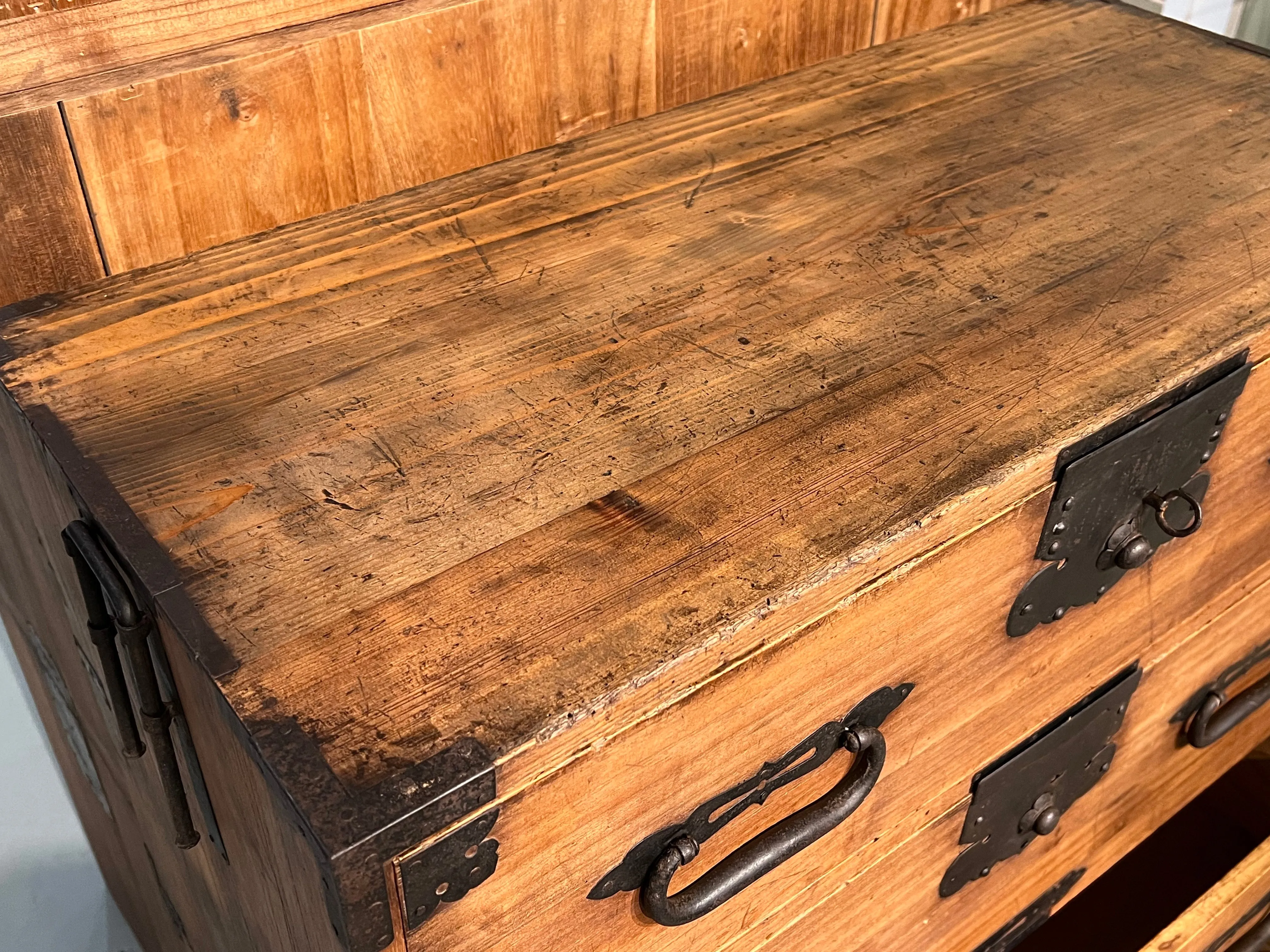 Antique Japanese Meiji Era c1880 Kasane Clothing Tansu Chest Kiri Wood 36"W