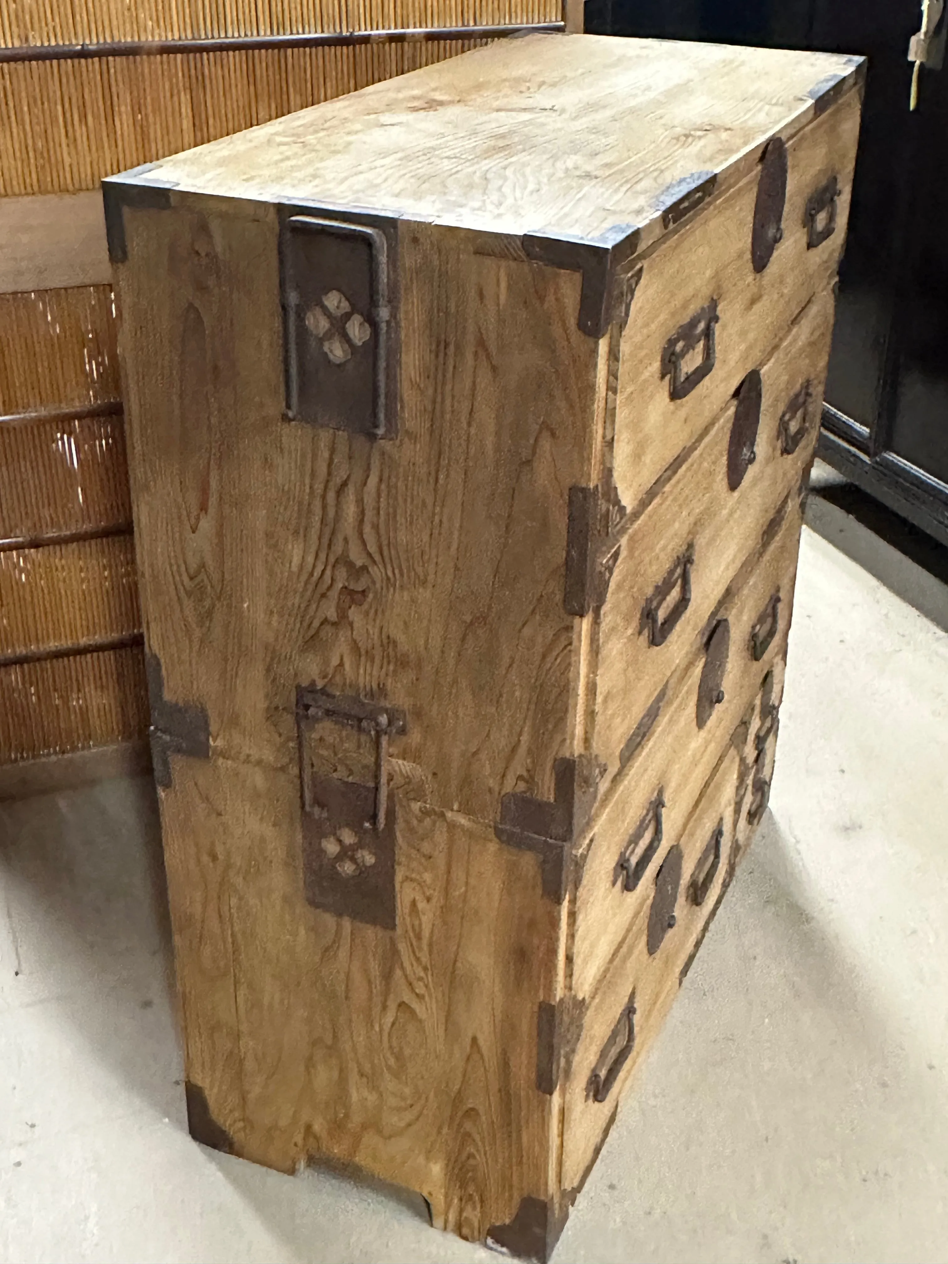 Antique Japanese Meiji Era c1880 Kasane Clothing Tansu Kiri Wood 37"W