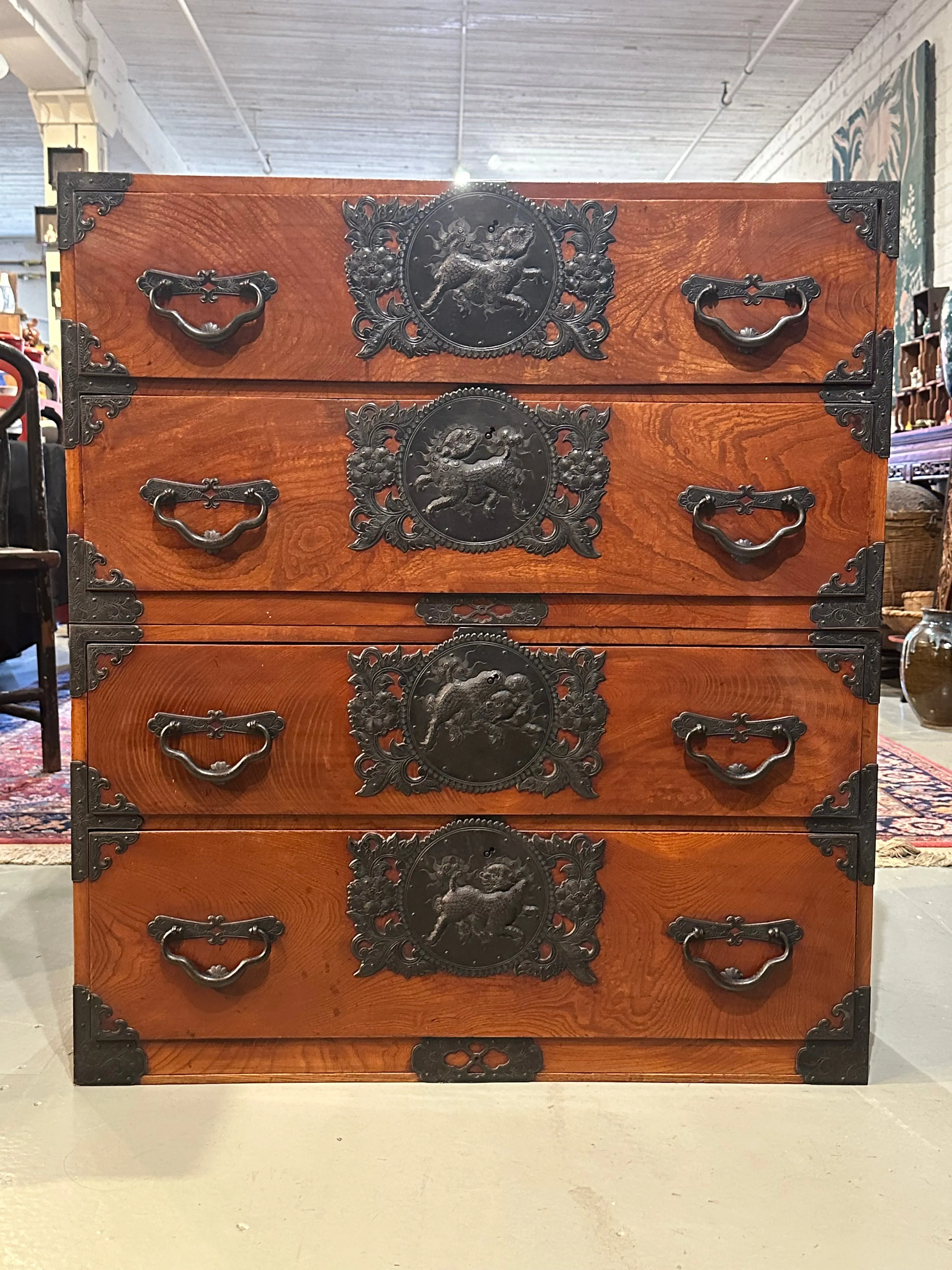 Antique Japanese Meiji Era c1890's Stacking Clothing Tansu Chest 35"W