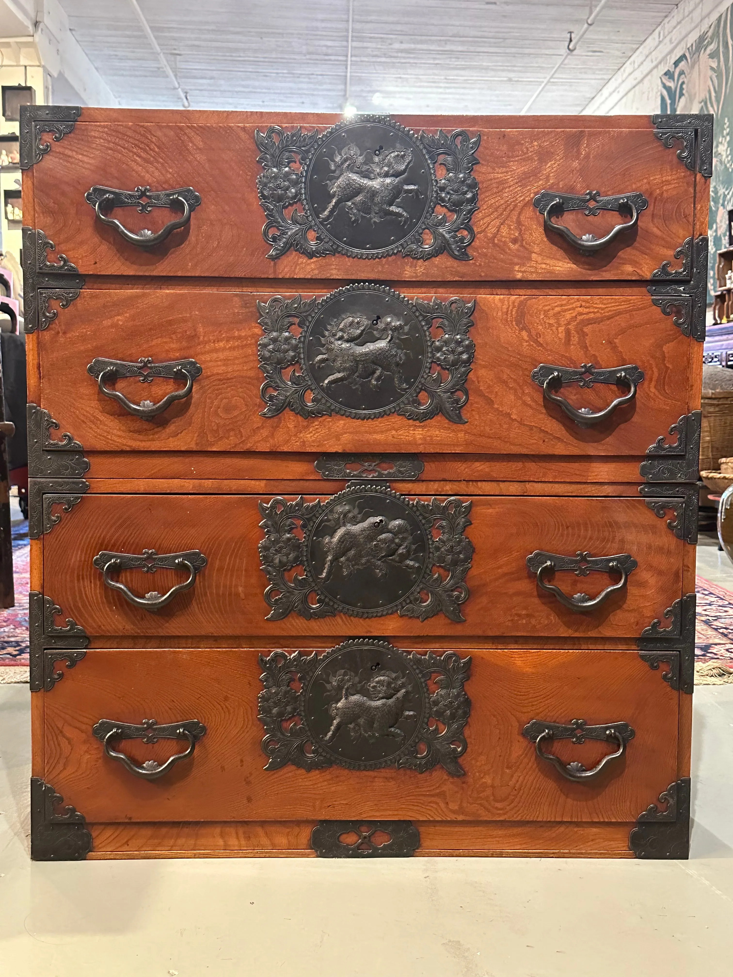 Antique Japanese Meiji Era c1890's Stacking Clothing Tansu Chest 35"W