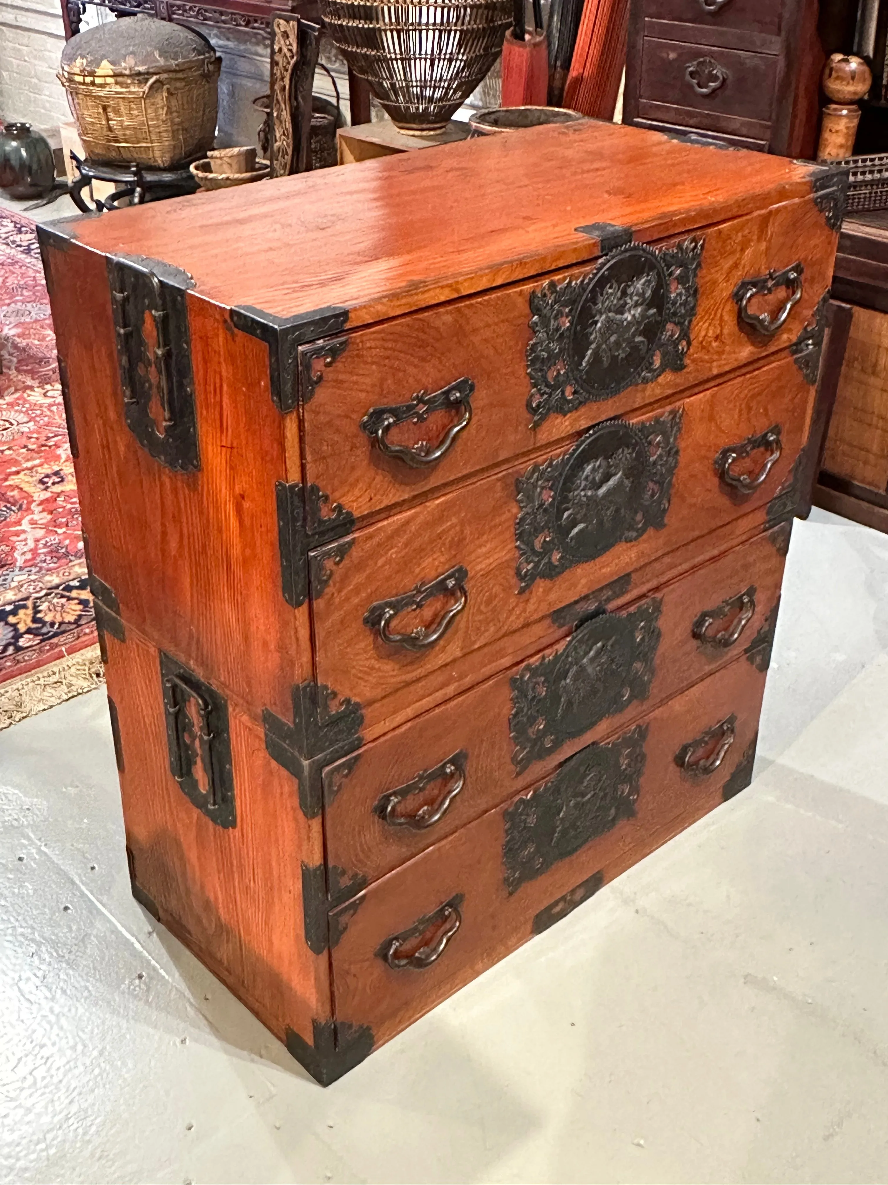 Antique Japanese Meiji Era c1890's Stacking Clothing Tansu Chest 35"W