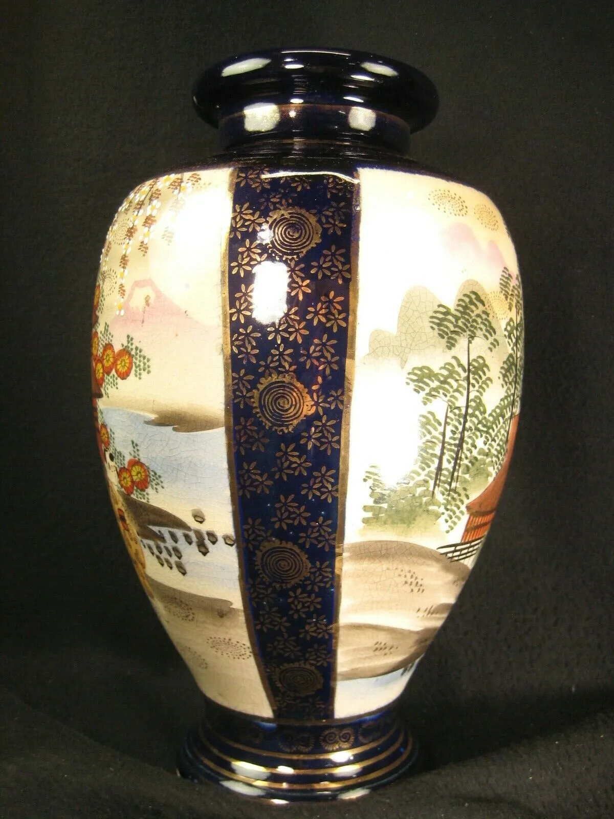 Antique Japanese Signed Ceramic Satsuma Flower Vase Scenic Kimono Geisha