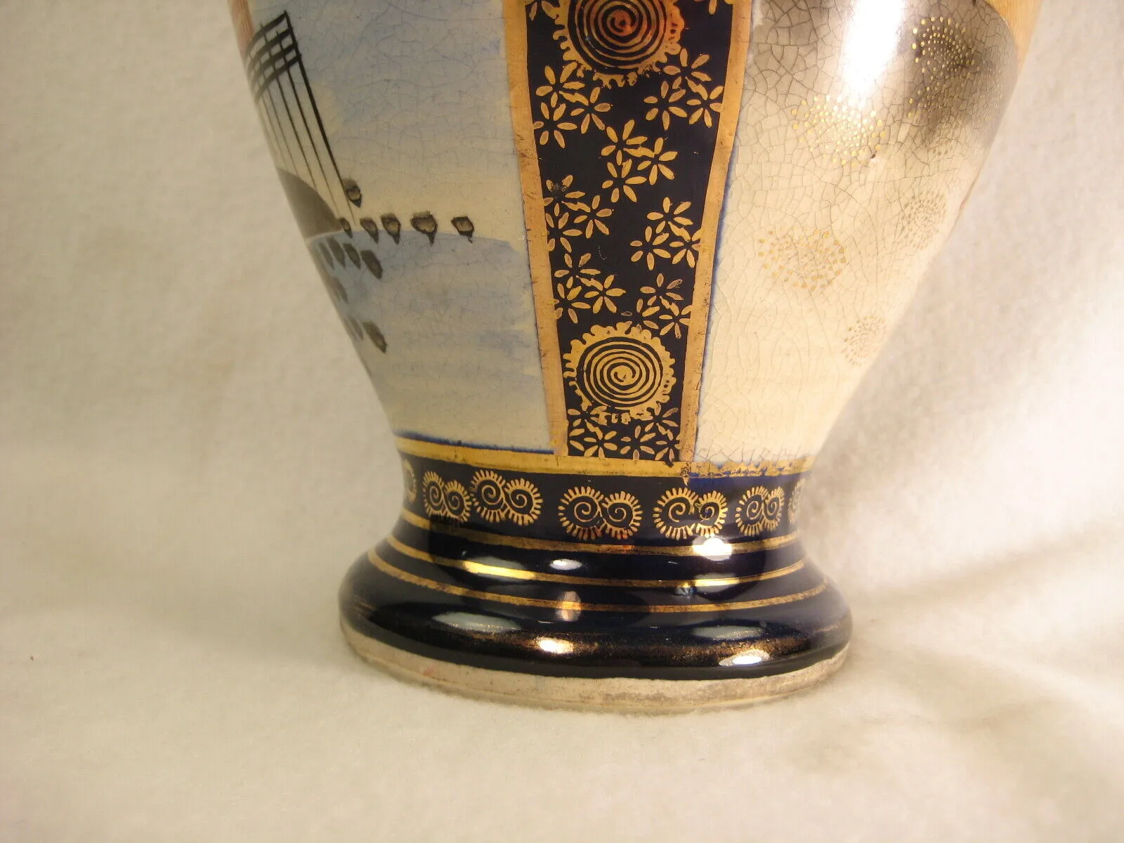 Antique Japanese Signed Ceramic Satsuma Flower Vase Scenic Kimono Geisha