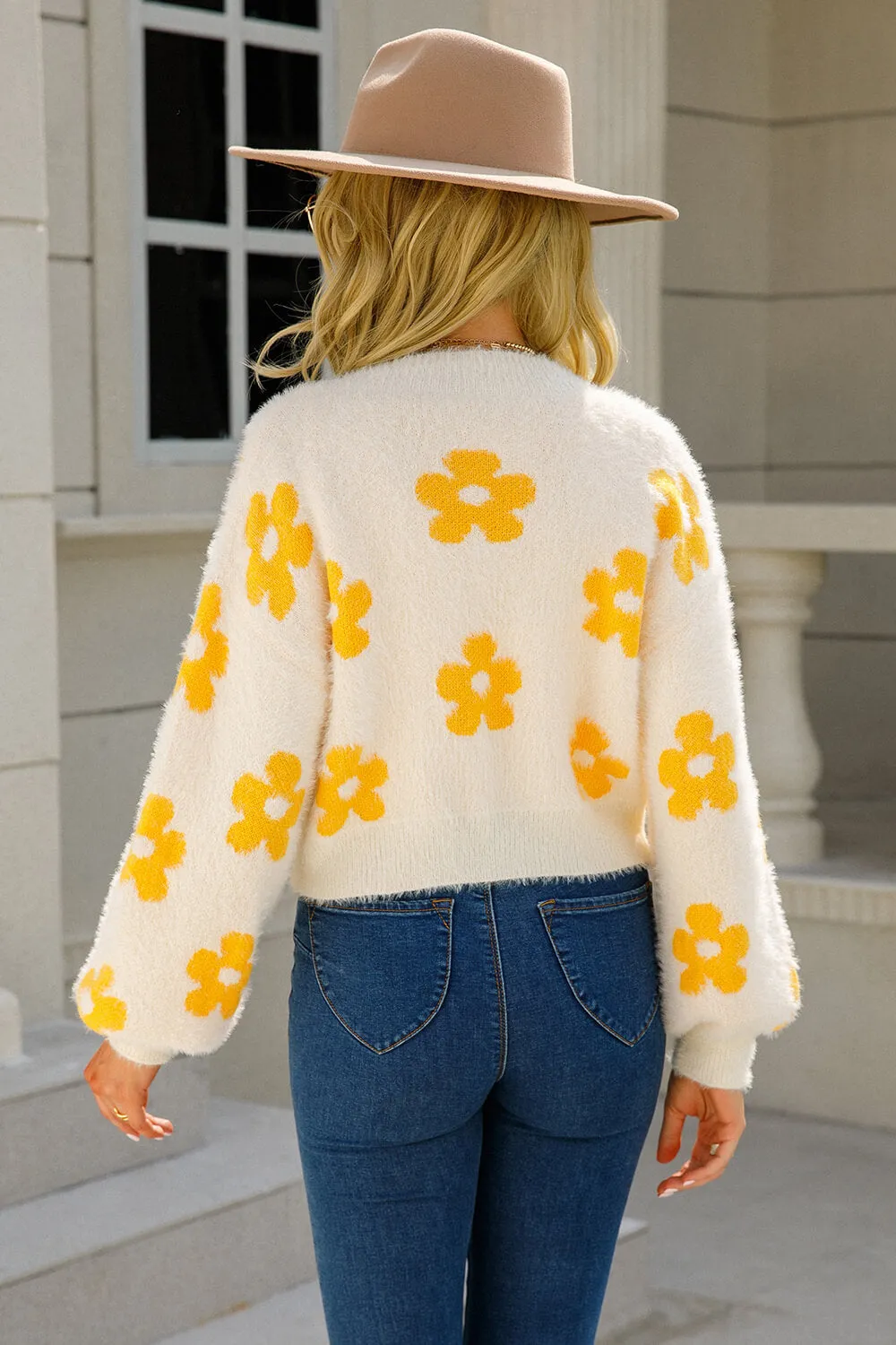 *App Exclusive* Floral Open Front Fuzzy Cardigan