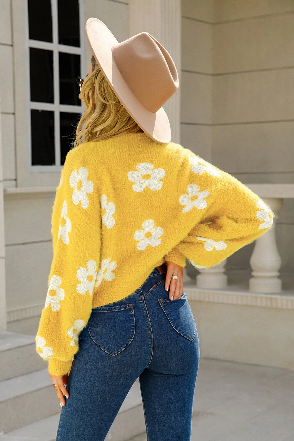 *App Exclusive* Floral Open Front Fuzzy Cardigan