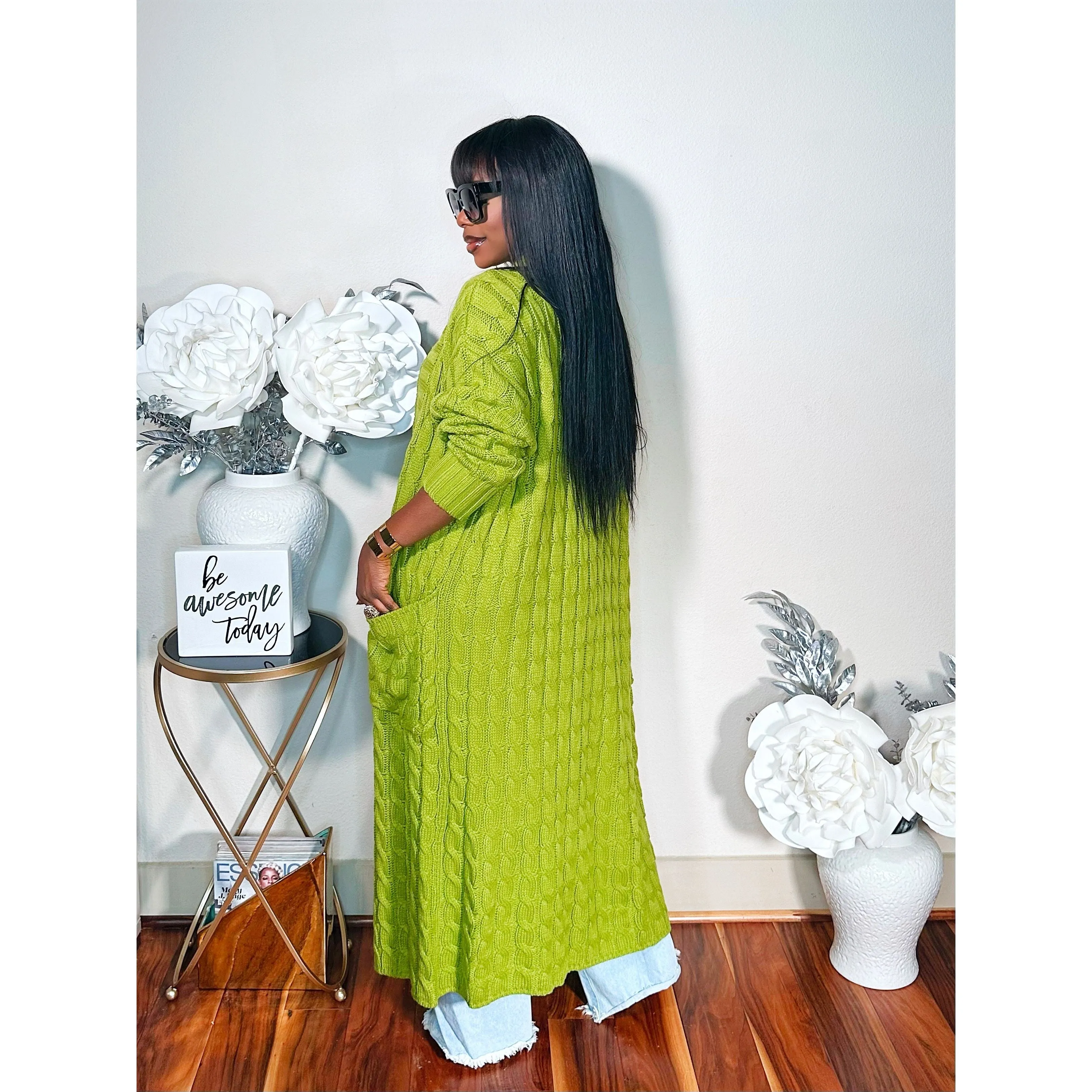 BABE ITS COLD MAXI KNIT OVERSIZED CARDIGAN (MOSS)