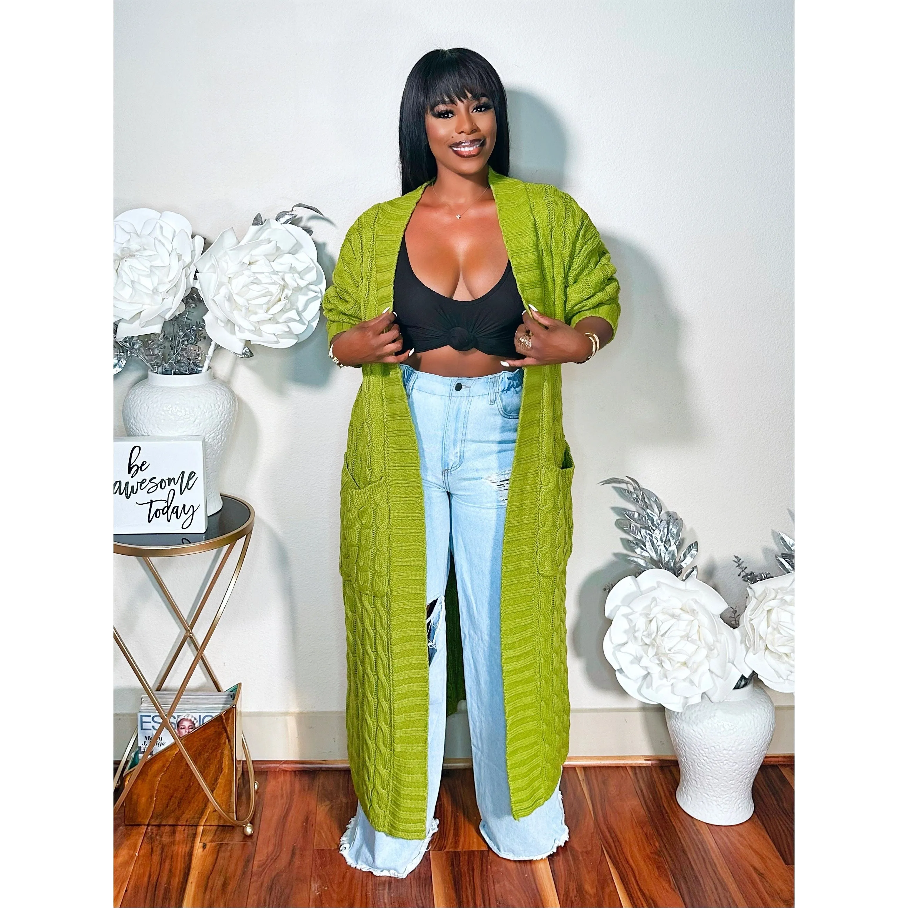 BABE ITS COLD MAXI KNIT OVERSIZED CARDIGAN (MOSS)