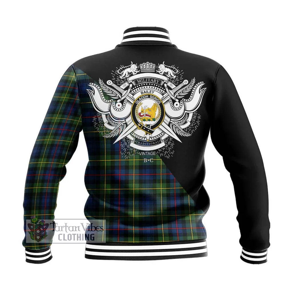Bailey Modern Tartan Baseball Jacket with Family Crest and Military Logo Style