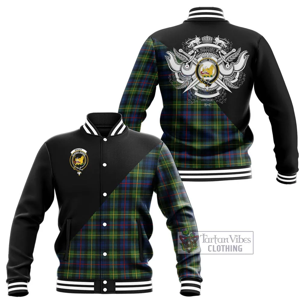 Bailey Modern Tartan Baseball Jacket with Family Crest and Military Logo Style