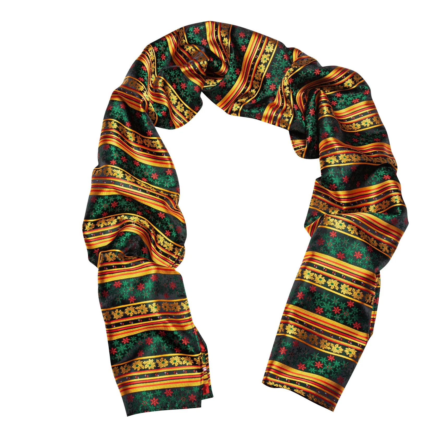 Barry Wang Green Scarf Christmas Winter Gold Green Snowflake Pattern