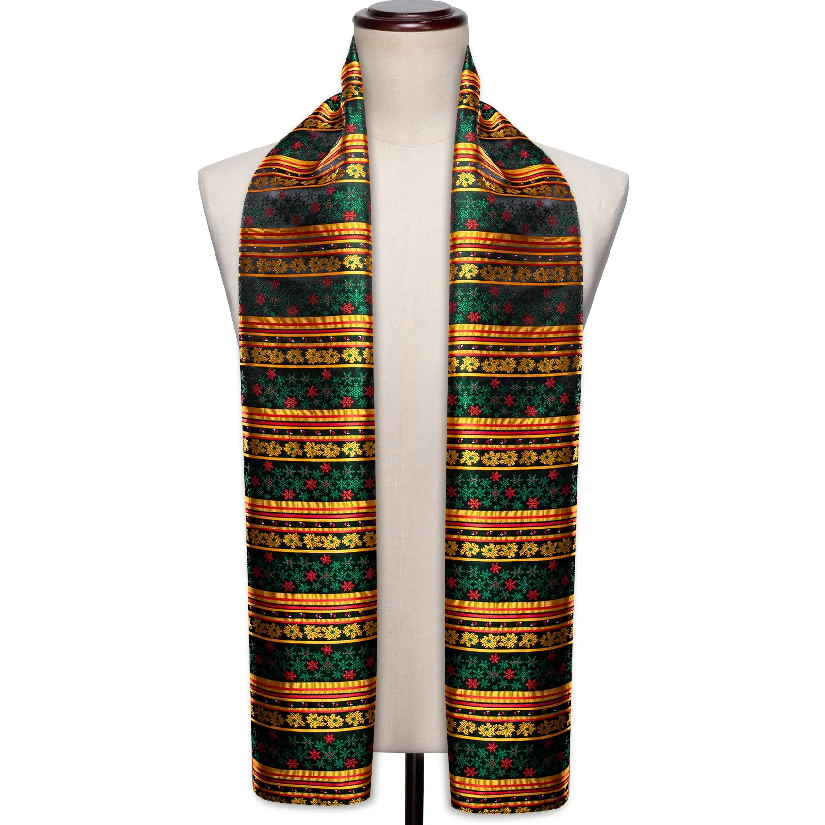Barry Wang Green Scarf Christmas Winter Gold Green Snowflake Pattern