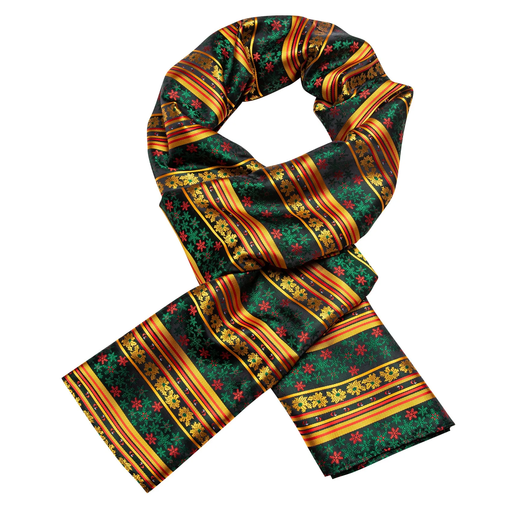 Barry Wang Green Scarf Christmas Winter Gold Green Snowflake Pattern