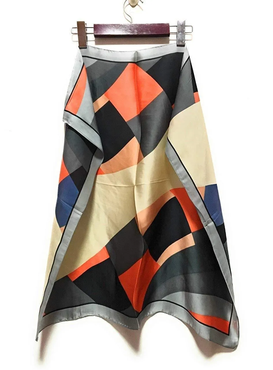 Big Square Ladies Womans Faux Silk Head Neck Thin Scarf Bag Charm - 70cm x 70cm[Orange Abstract]