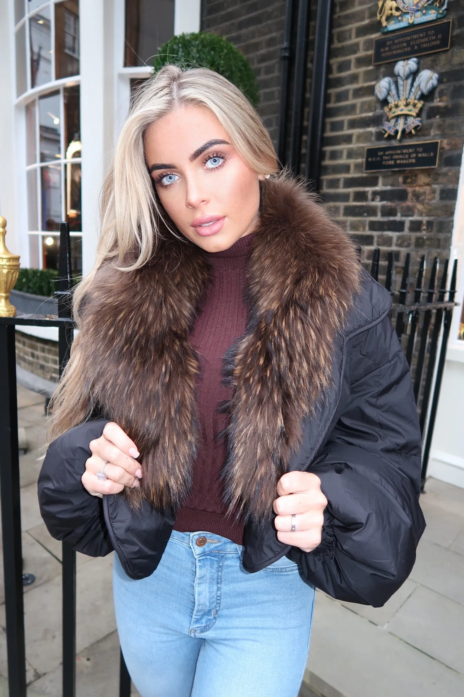 Black Luxury Fur Trim Crop Jacket