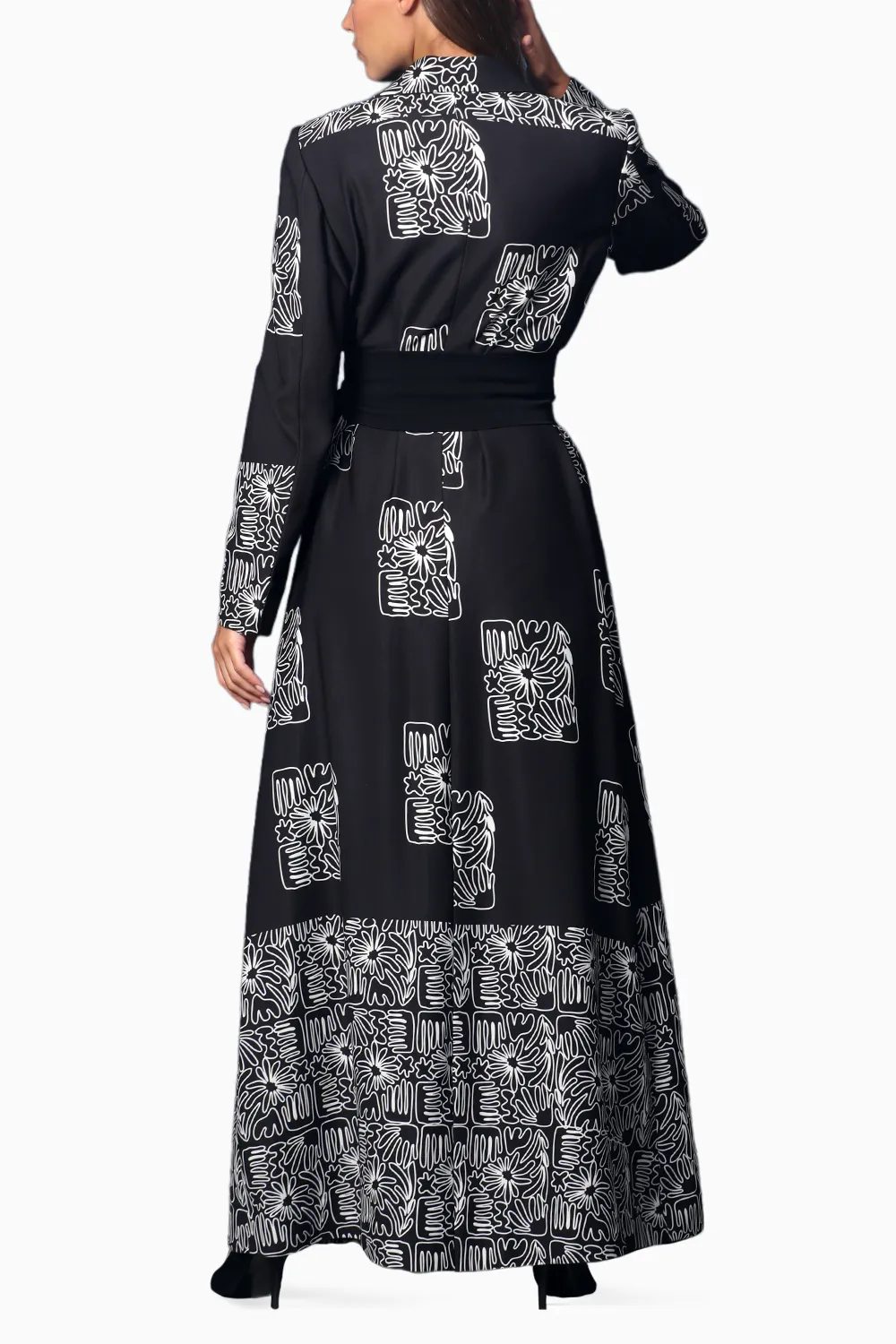 Black Printed Long Overcoat
