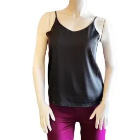 Black satin v-neck cami top
