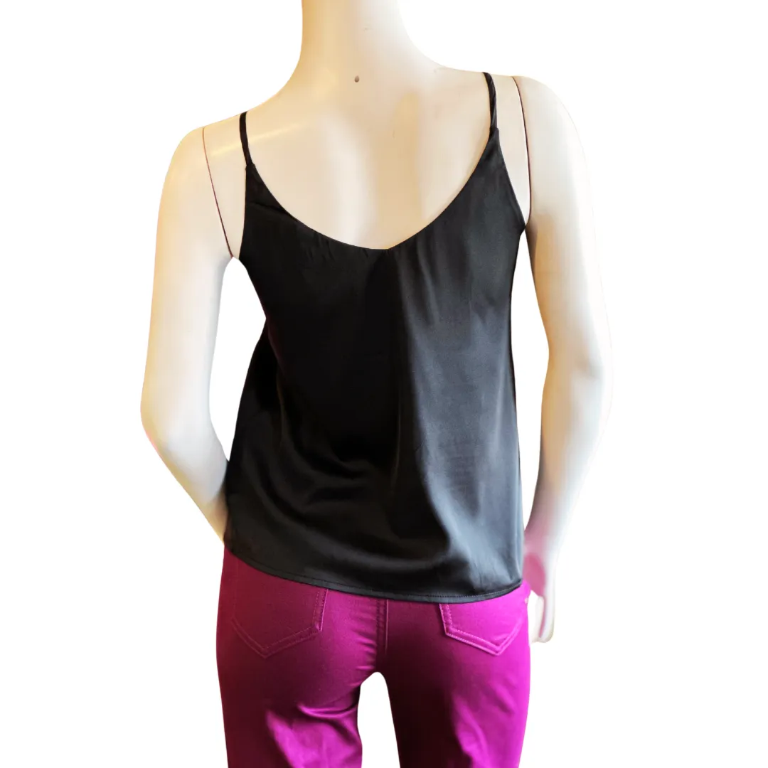 Black satin v-neck cami top