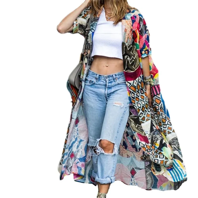 Bohemian Half-Sleeve Maxi Kimono