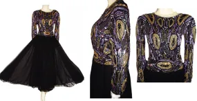 *BREATH TAKING STARLIGHT SOIREE PURPLE & GOLD BEADED & SEQUIN GRAND SWEEP EVENING GOWN - PERFECT FOR A FORMAL OCCASION & THE HOLIDAYS
