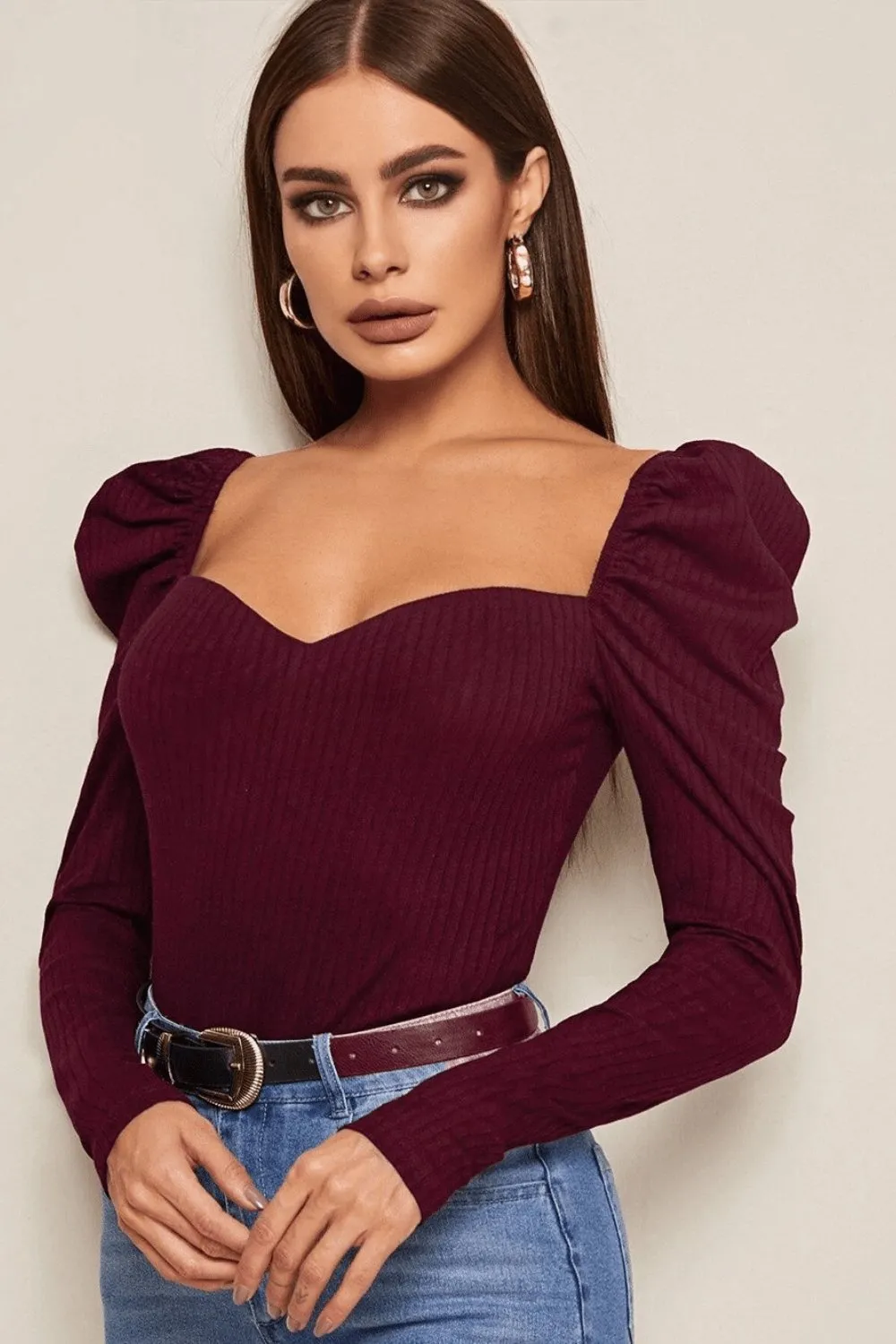 Bustier Fit Long Puff Sleeve Top