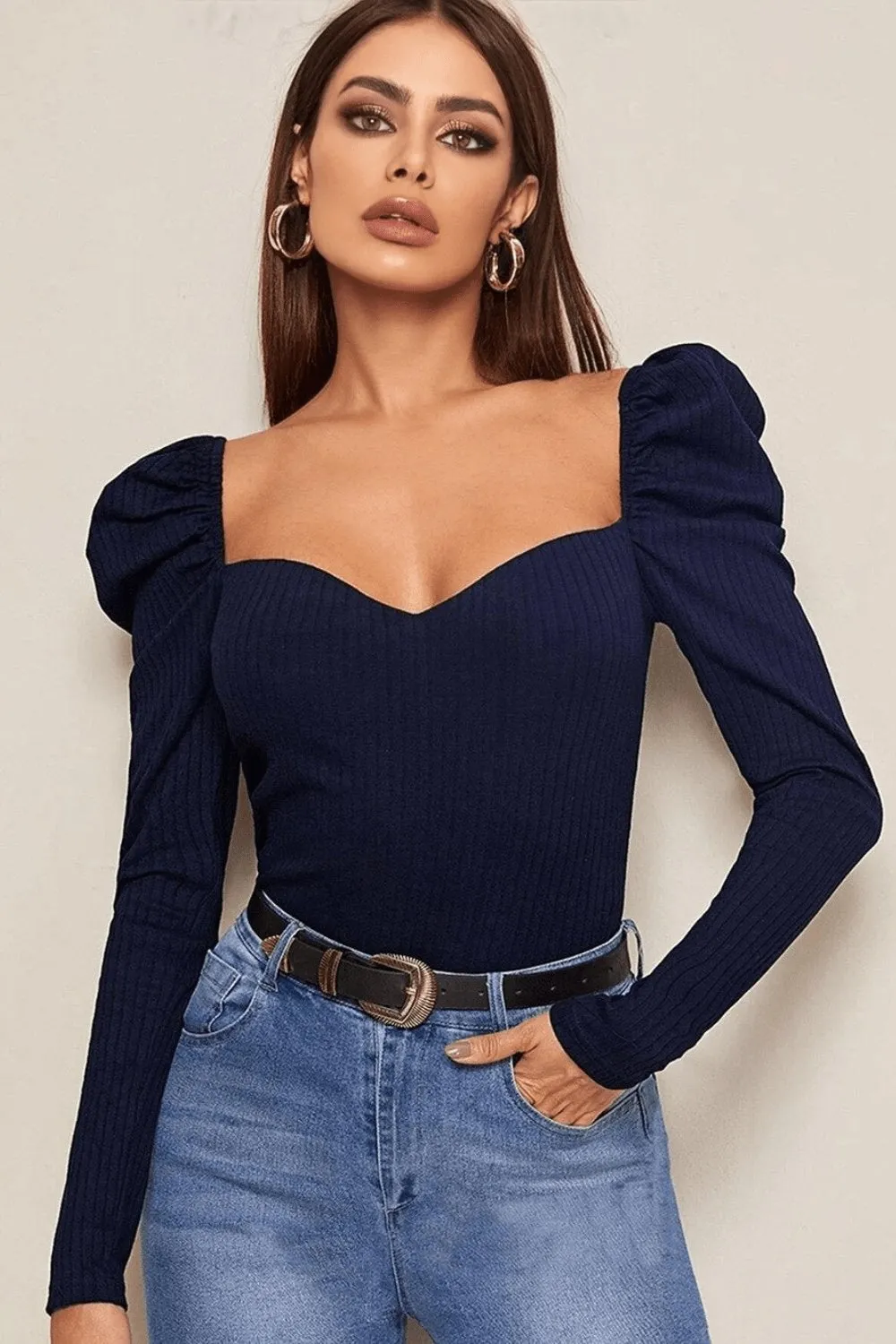 Bustier Fit Long Puff Sleeve Top
