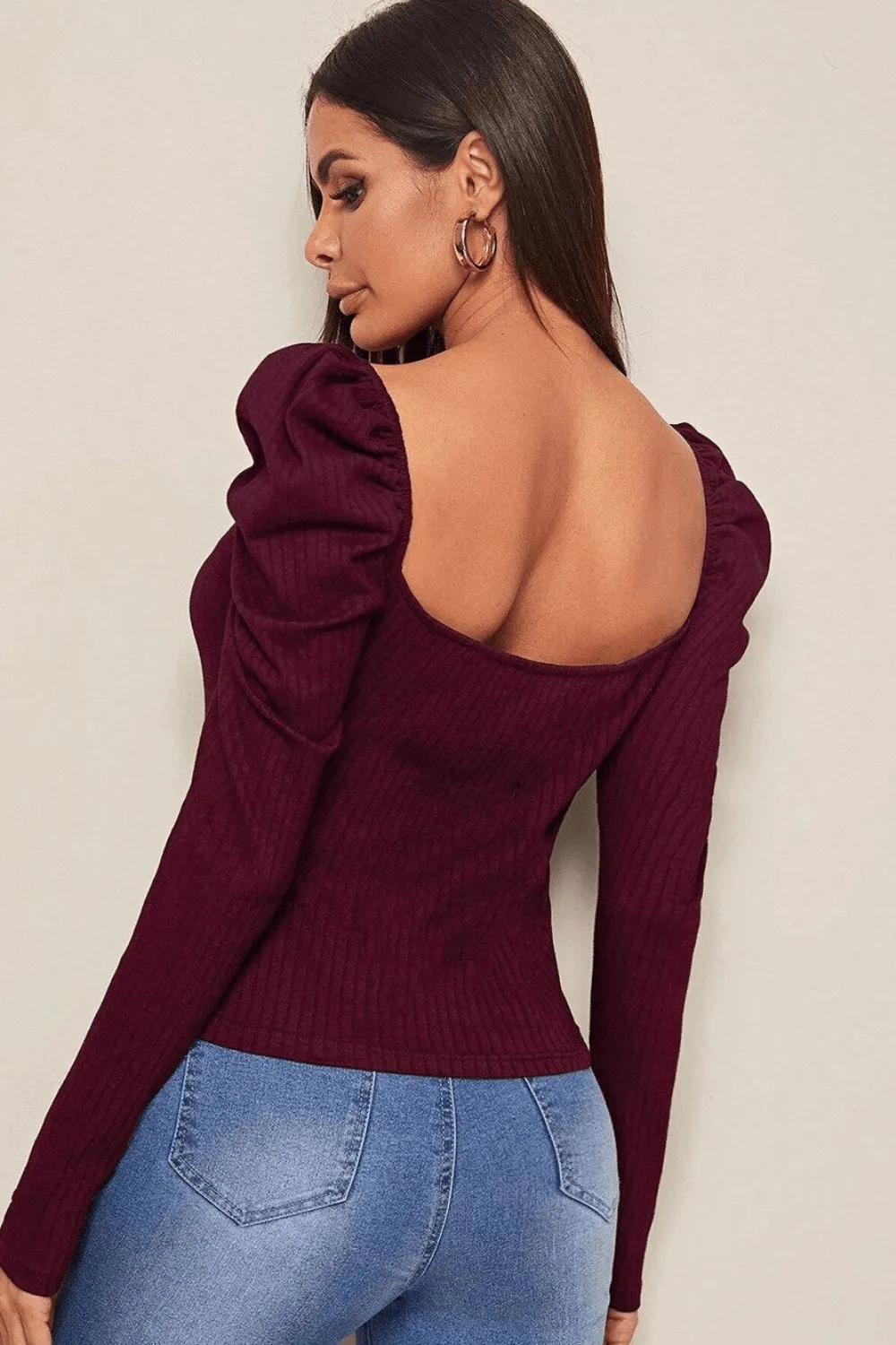 Bustier Fit Long Puff Sleeve Top