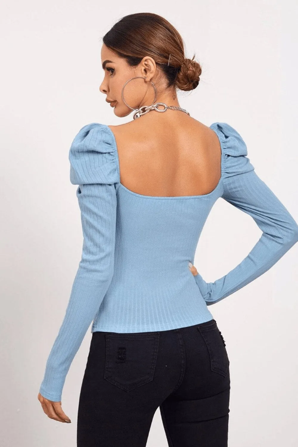 Bustier Fit Long Puff Sleeve Top