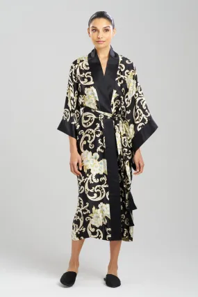 Camille Floral Scroll Kimono Silk Robe