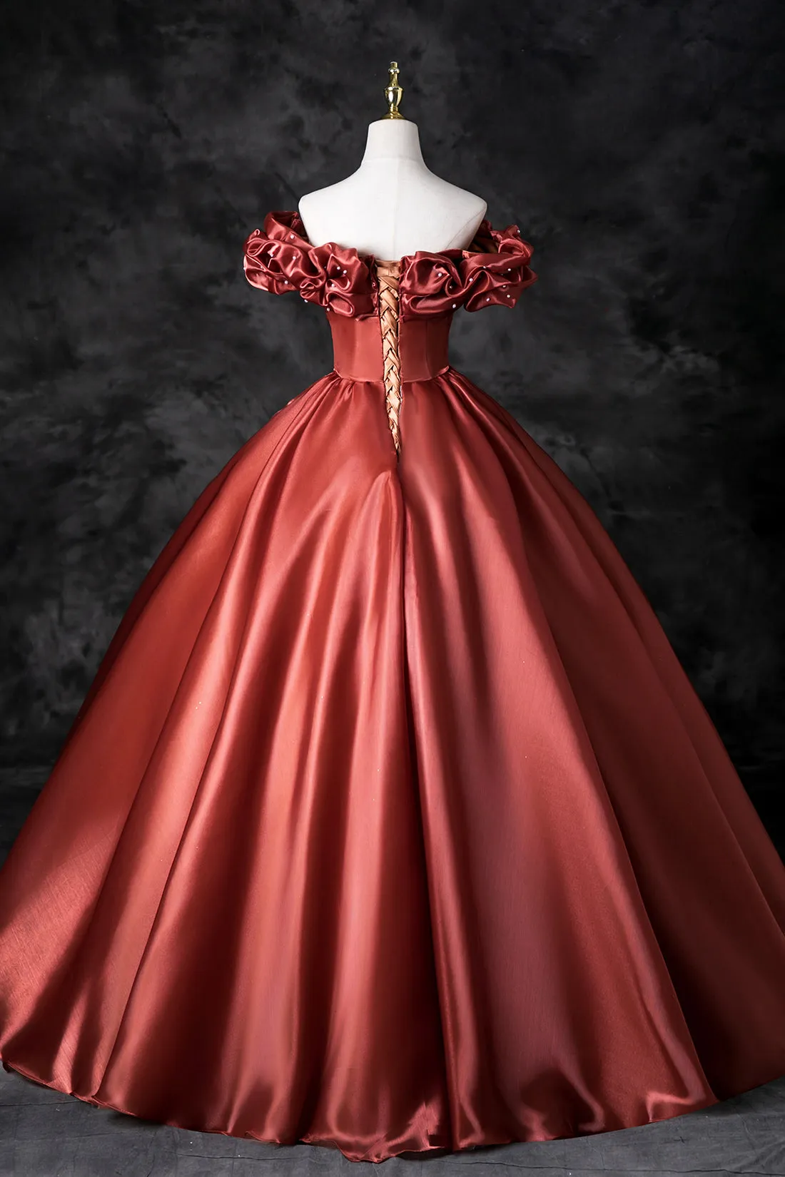 Caramel Satin Long Prom Dress, A-Line Off the Shoulder Party Dress