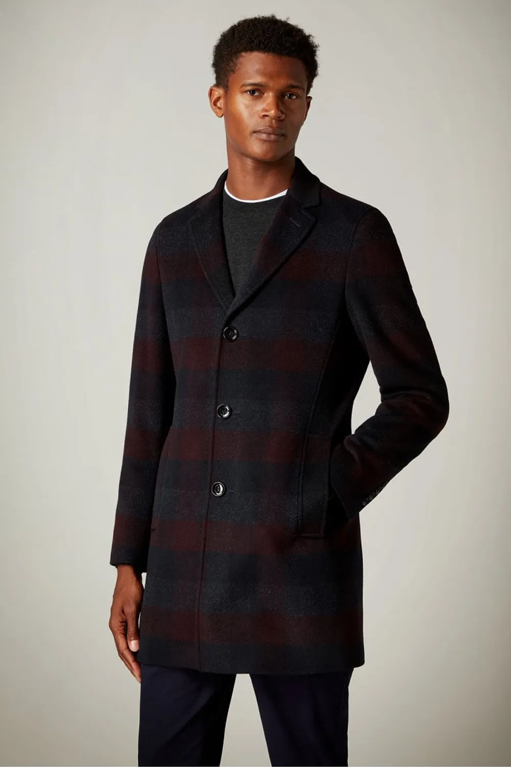Checked Overcoat Burgundy