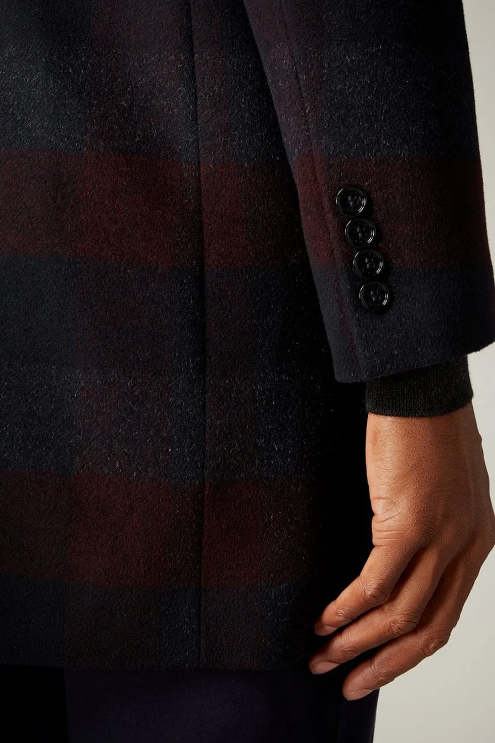 Checked Overcoat Burgundy