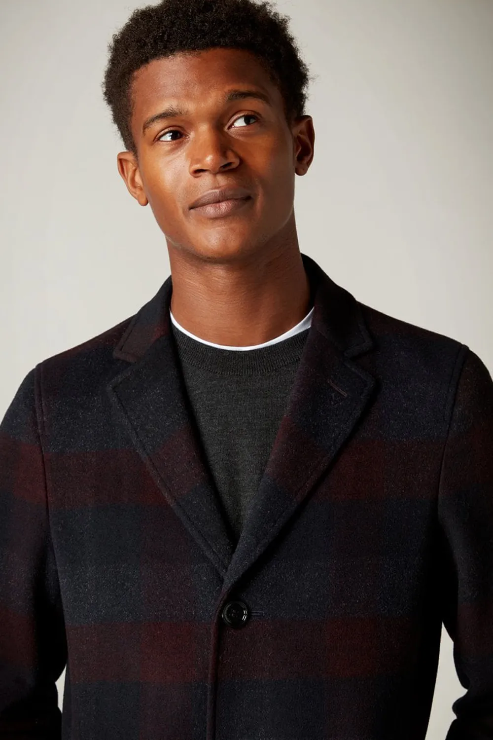 Checked Overcoat Burgundy
