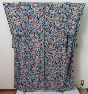 Colorful Pastel Komon Kimono Abstract Sakura Chrysanthemum Peony Cherry Blossoms Blue Green Yellow