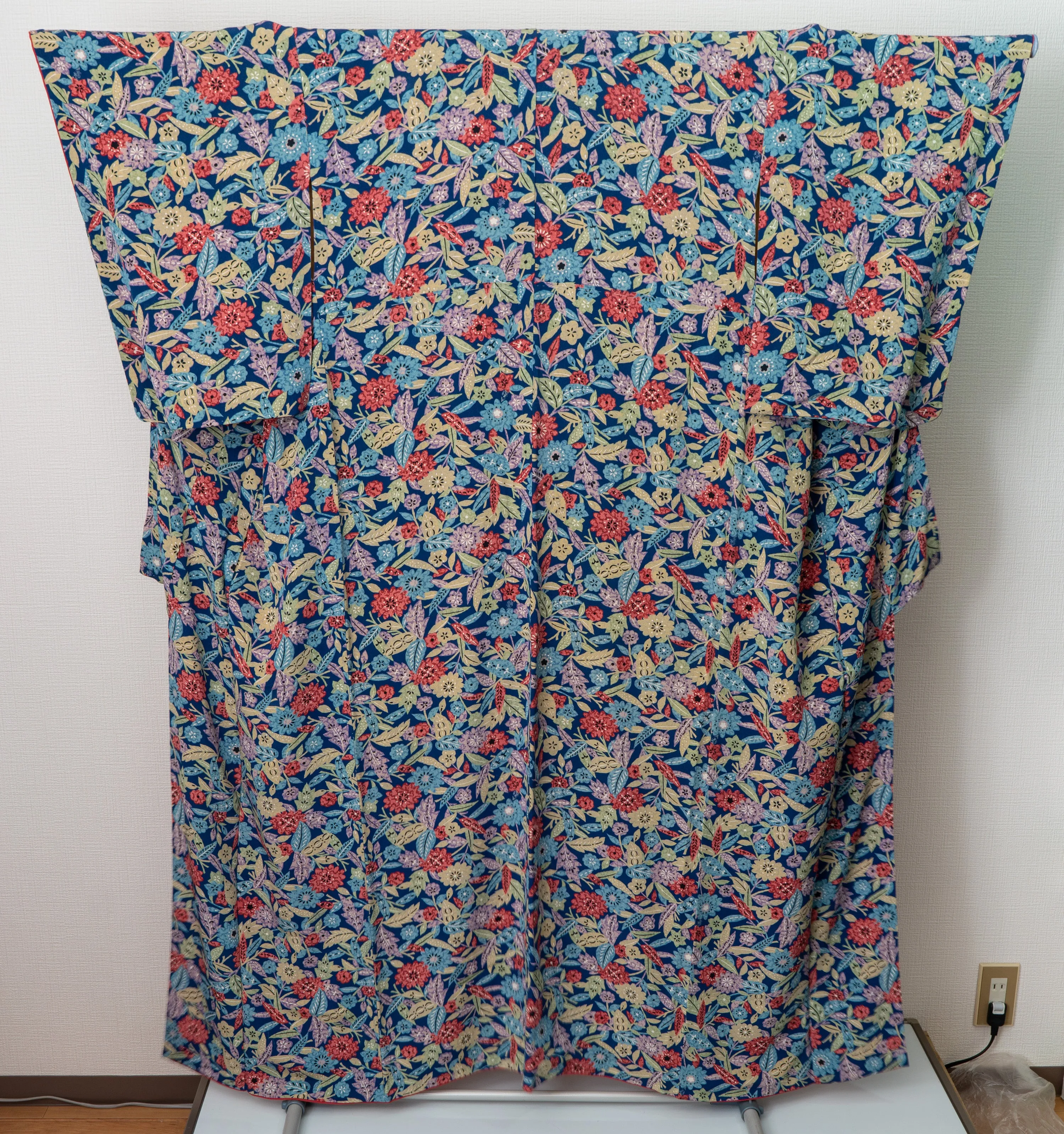 Colorful Pastel Komon Kimono Abstract Sakura Chrysanthemum Peony Cherry Blossoms Blue Green Yellow