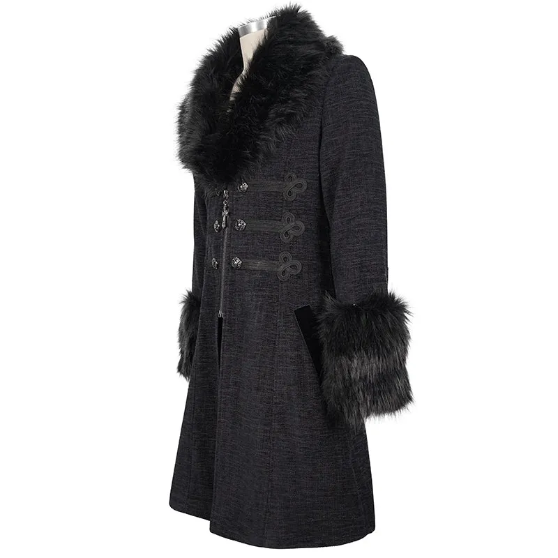 CT19001 black Gothic fur collar coat
