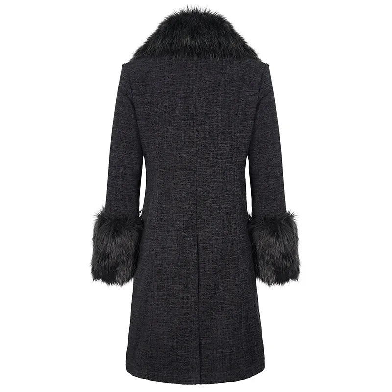 CT19001 black Gothic fur collar coat